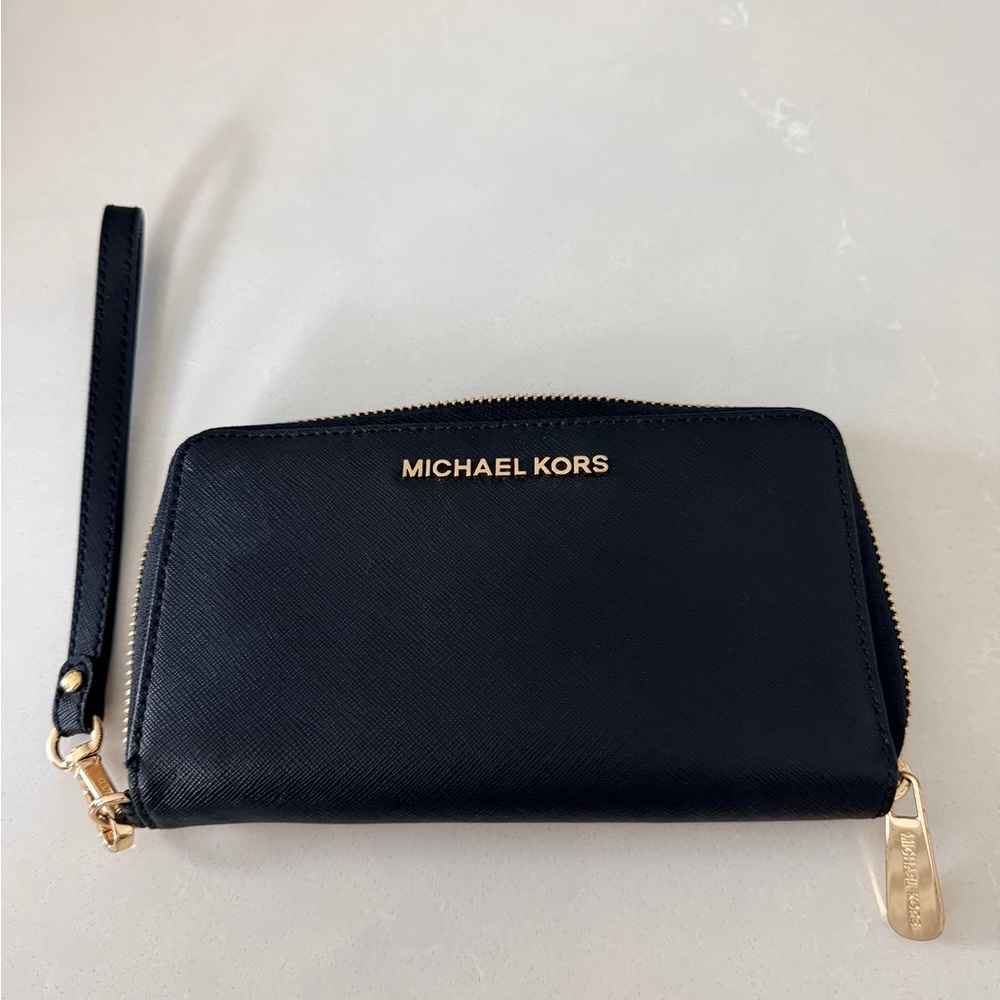 Michael Kors Black and Gold Wristlet